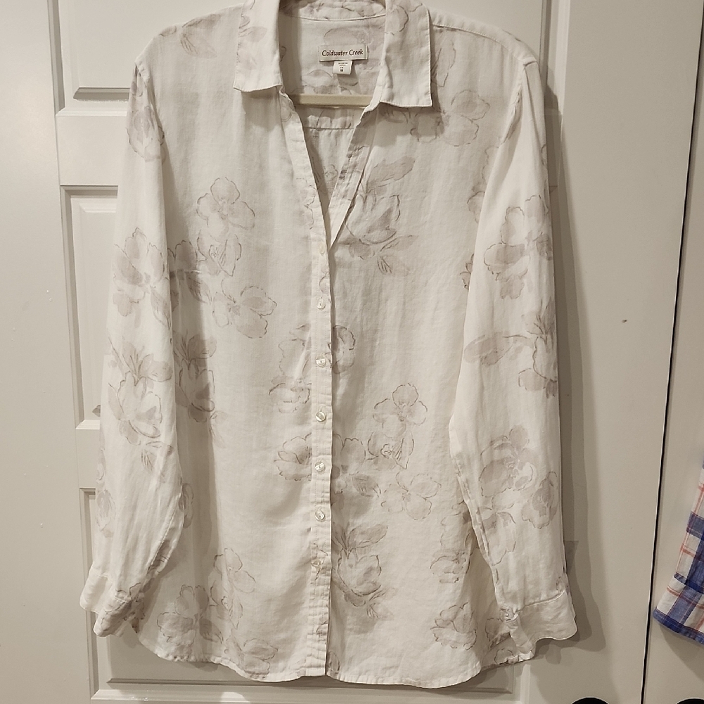 Coldwater Creek White Floral Blouse